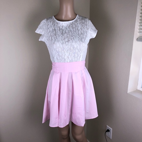 Cute Lace Summer Mini Dress - PINK - Picture 6 of 8